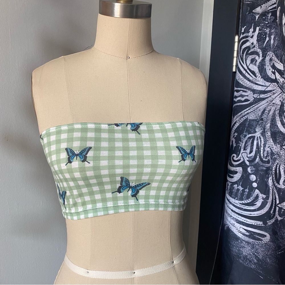 Green Gingham Butterfly Tube Top